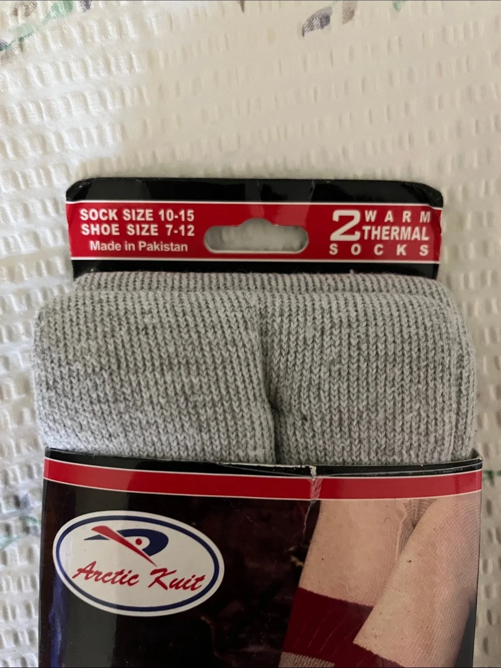 Men's Thermal Crew Socks - Gray with Red Cuff (2 Pair)